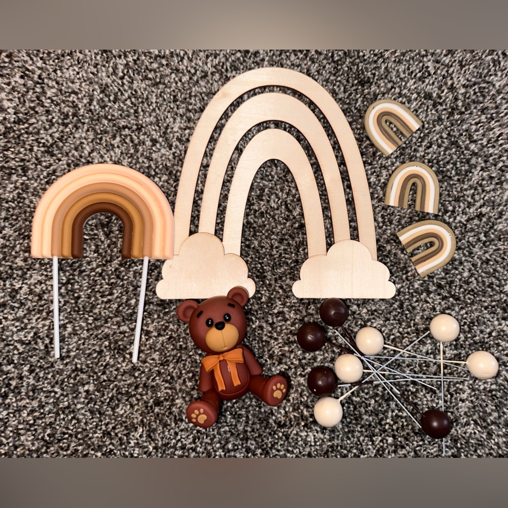 Neutral rainbow birthday cake accessories